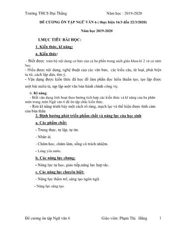 Đề cương ôn tập Ngữ văn 6 - Tuần học từ ngày 16/3 đến 22/3 - Năm học 2019-2020 - Phạm Thị Hằng - Trường THCS Đại Thắng