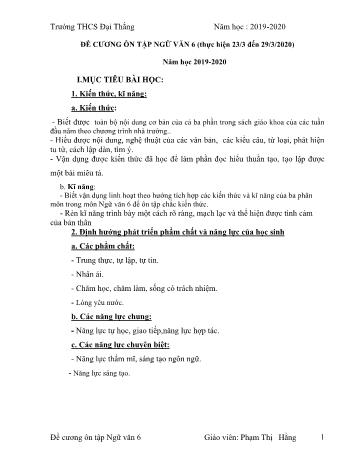 Đề cương ôn tập Ngữ văn 6 - Tuần học từ ngày 23-3 đến 29-3 - Năm học 2019-2020 - Phạm Thị Hằng