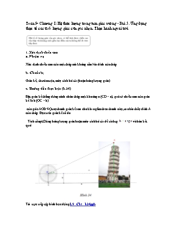 Giáo án môn Toán Hình học 9 - Chương I, Bài 5: Ứng dụng thực tế các tỉ số lượng giác của góc nhọn. Thực hành ngoài trời