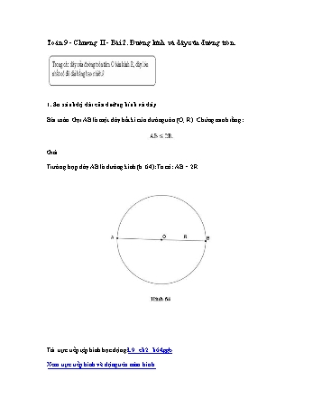 Giáo án môn Toán Hình học 9 - Chương II, Bài 2: Đường kính và dây của đường tròn