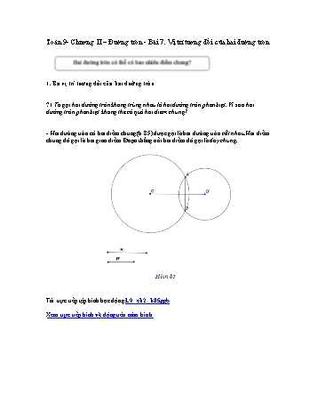 Giáo án môn Toán Hình học 9 - Chương II, Bài 7: Vị trí tương đối của hai đường tròn