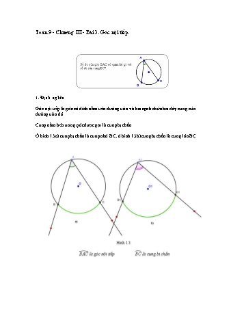 Giáo án môn Toán Hình học 9 - Chương III, Bài 3: Góc nội tiếp