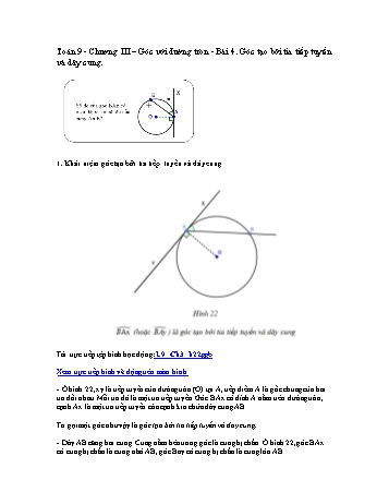 Giáo án môn Toán Hình học 9 - Chương III, Bài 4: Góc tạo bởi tia tiếp tuyến và dây cung