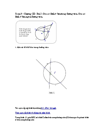Giáo án môn Toán Hình học 9 - Chương III, Bài 5: Góc có đỉnh ở bên trong đường tròn. Góc có đỉnh ở bên ngoài đường tròn