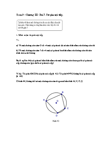 Giáo án môn Toán Hình học 9 - Chương III, Bài 7: Tứ giác nội tiếp