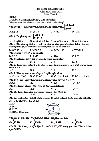 Đề kiểm tra học kì 2 môn Toán 9 - Năm học 2020-2021 - Trần Hà (Đề lẻ)
