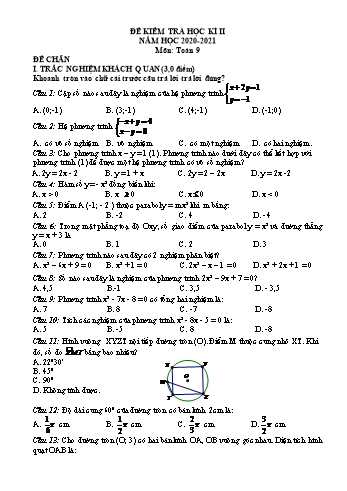 Đề kiểm tra học kì 2 môn Toán 9 - Năm học 2020-2021 - Trần Hà (Đề chẵn)