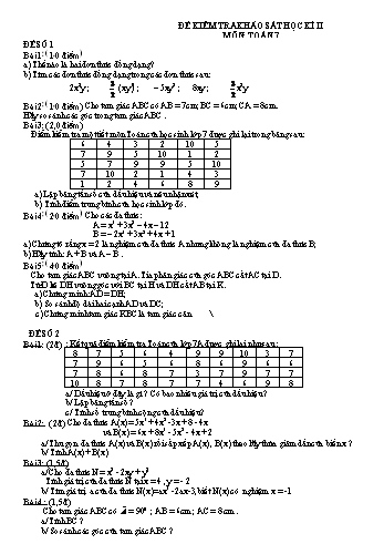 Đề kiểm tra khảo sát học kì 2 môn Toán 7