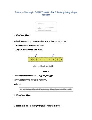 Giáo án môn Toán Hình học 6 - Chương I, Bài 3: Đường thẳng đi qua hai điểm