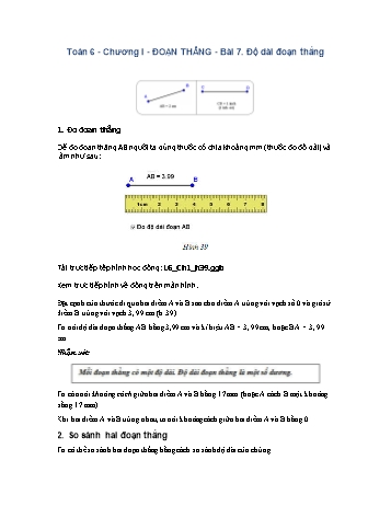 Giáo án môn Toán Hình học 6 - Chương I, Bài 7: Độ dài đoạn thẳng