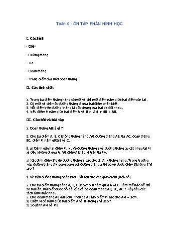 Giáo án môn Toán Hình học 6 - Chương I, Bài: Ôn tập phần hình học