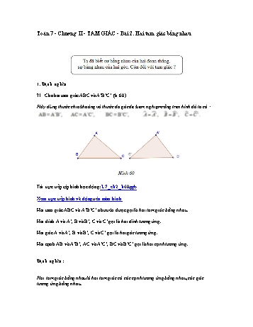 Giáo án môn Toán Hình học 7 - Chương I, Bài 2: Hai tam giác bằng nhau