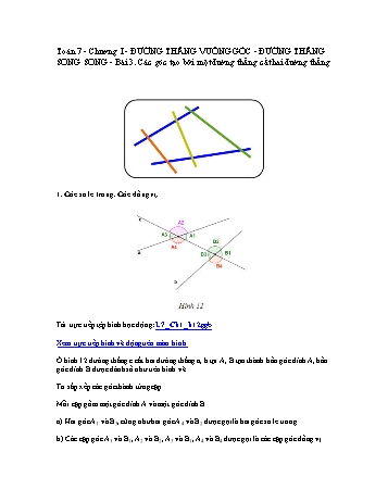 Giáo án môn Toán Hình học 7 - Chương I, Bài 3: Các góc tạo bởi một đường thẳng cắt hai đường thẳng