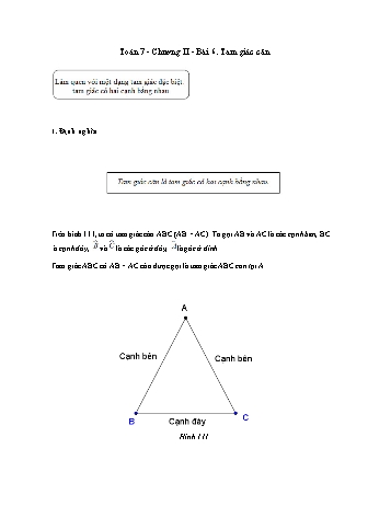Giáo án môn Toán Hình học 7 - Chương I, Bài 6: Tam giác cân