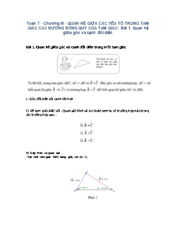 Giáo án môn Toán Hình học 7 - Chương III, Bài 1: Quan hệ giữa góc và cạnh đối diện