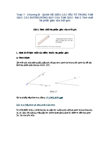 Giáo án môn Toán Hình học 7 - Chương III, Bài 5: Tính chất tia phân giác của một góc
