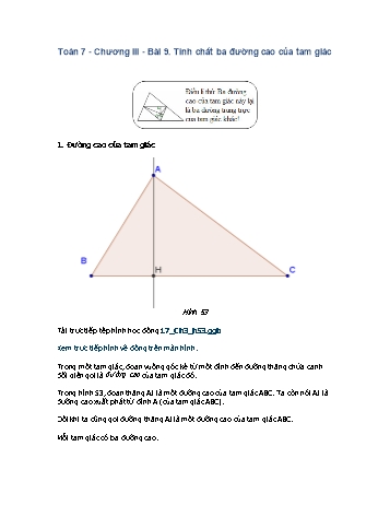 Giáo án môn Toán Hình học 7 - Chương III, Bài 9: Tính chất ba đường cao của tam giác