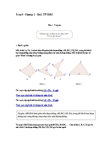 Giáo án môn Toán Hình học 8 - Chương I, Bài 1: Tứ giác