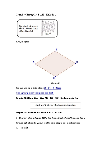 Giáo án môn Toán Hình học 8 - Chương I, Bài 11: Hình thoi