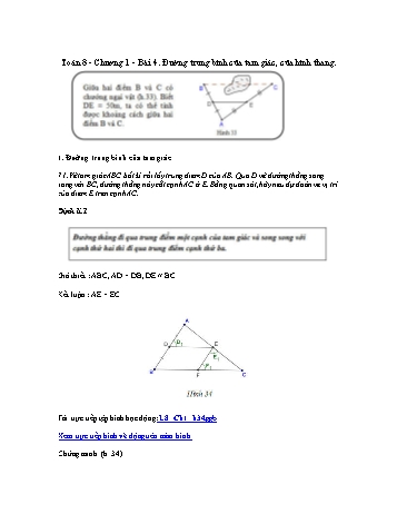 Giáo án môn Toán Hình học 8 - Chương I, Bài 4: Đường trung bình của tam giác, của hình thang