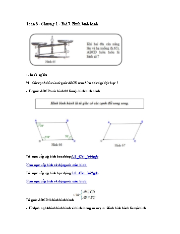 Giáo án môn Toán Hình học 8 - Chương I, Bài 7: Hình bình hành