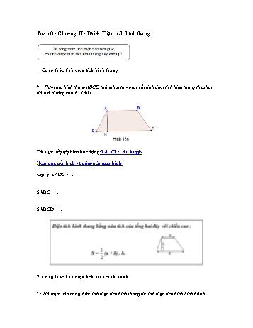 Giáo án môn Toán Hình học 8 - Chương II, Bài 4: Diện tích hình thang
