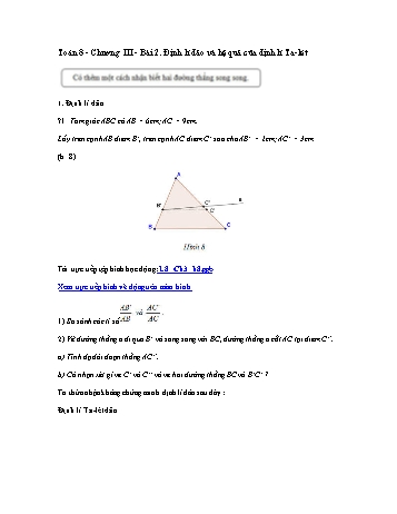 Giáo án môn Toán Hình học 8 - Chương III, Bài 2: Định lí đảo và hệ quả của định lí Ta-lét