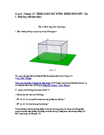 Giáo án môn Toán Hình học 8 - Chương IV, Bài 2: Hình hộp chữ nhật (tiếp)