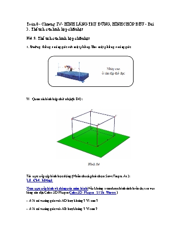 Giáo án môn Toán Hình học 8 - Chương IV, Bài 3: Thể tích của hình hộp chữ nhật