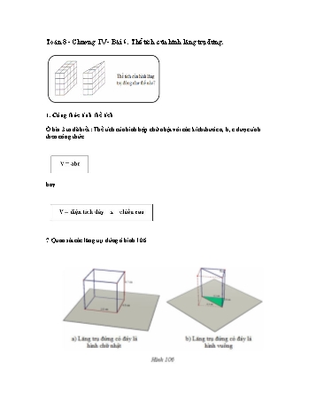 Giáo án môn Toán Hình học 8 - Chương IV, Bài 6: Thể tích của hình lăng trụ đứng