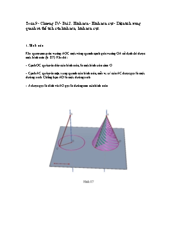 Giáo án môn Toán Hình học 9 - Chương IV, Bài 2: Hình nón - Hình nón cụt - Diện tích xung quanh và thể tích của hình nón, hình nón cụt