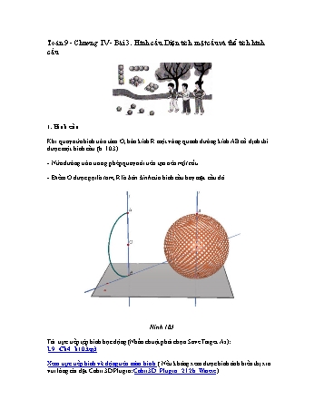 Giáo án môn Toán Hình học 9 - Chương IV, Bài 3: Hình cầu. Diện tích mặt cầu và thể tích hình cầu