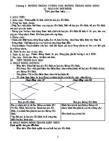 Kế hoạch bài dạy môn Toán Hình học 7 - Chương 1 - Năm học 2020-2021 - THCS Hồng Phong