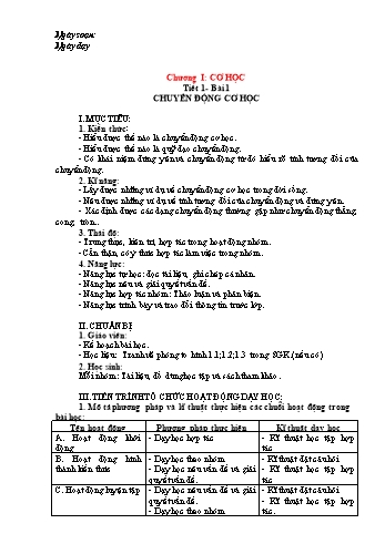 Kế hoạch bài dạy môn Vật lý 8 - THCS Hồng Phong