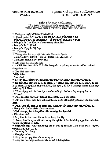 Biên bản họp nhóm Hóa xây dựng bài dạy đổi mới phương pháp theo hướng phát triển năng lực học sinh - Trường THCS Đằng Hải