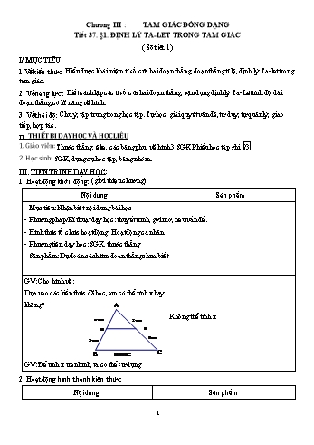 Kế hoạch bài dạy môn Toán Hình học 8 - Chương 3 - Năm học 2020-2021 - THCS Hồng Phong