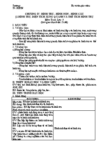 Kế hoạch bài dạy môn Toán Hình học 9 - Chương 4 - Năm học 2020-2021 - THCS Hồng Phong