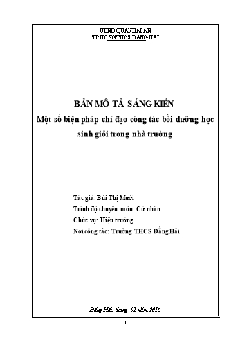 SKKN Một số biện pháp chỉ đạo công tác bồi dưỡng học sinh giỏi trong nhà trường - Bùi Thị Mười