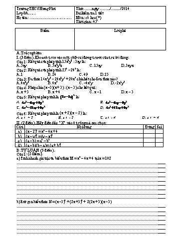 Bài kiểm tra 1 tiết chương I môn Số học Lớp 8 - Trường THCS Hưng Phú