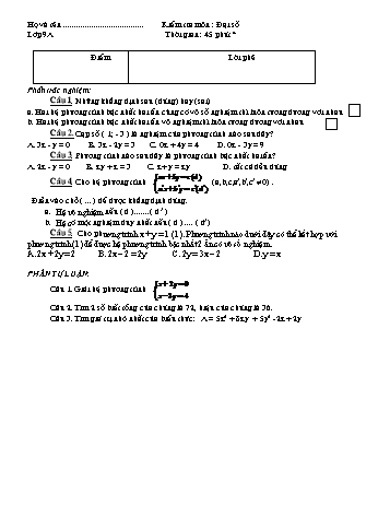 Đề kiểm tra 45 phút học kì II môn Đại số Lớp 9