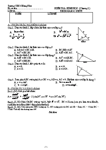 Đề kiểm tra 45 phút môn Hình học Lớp 9 - Chương 1 - Trường THCS Hưng Phú