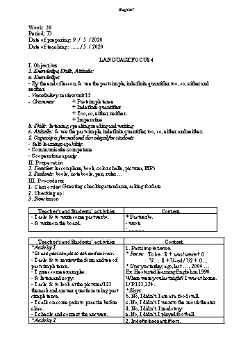 Bài giảng môn Tiếng Anh Lớp 7 - Tuần 26 - Năm học 2019-2020 - Trường THCS Vĩnh Thanh