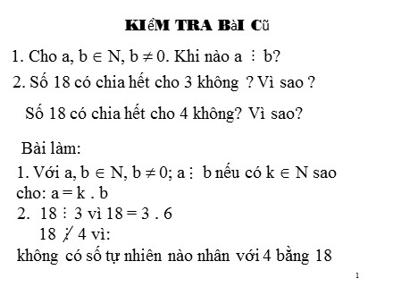 Bài giảng môn Toán Lớp 6 - Tiết 25, Bài 13: Ước và bội