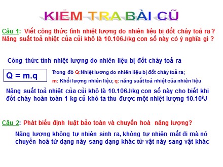 Bài giảng môn Vật lí Lớp 8 - Bài 27: Sự bảo toàn năng lượng trong các hiện tượng cơ và nhiệt