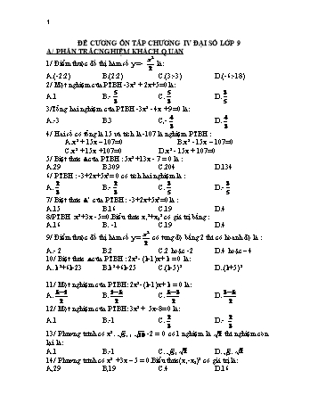 Đề cương ôn tâp chương IV Đại số Lớp 9