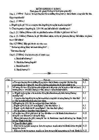 Đề ôn thi học sinh giỏi môn Sinh học Lớp 8 (Có đáp án)