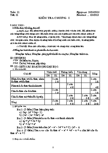 Giáo án môn Đại số Lớp 8 - Tuần 11 - Năm học 2019-2020