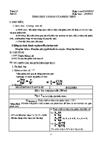 Giáo án môn Đại số Lớp 8 - Tuần 12 - Năm học 2019-2020