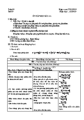 Giáo án môn Đại số Lớp 8 - Tuần 18 - Năm học 2019-2020