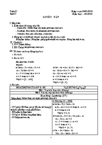 Giáo án môn Đại số Lớp 8 - Tuần 23 - Năm học 2019-2020